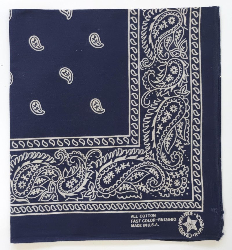 复古佩斯利图腾头巾，20.5 x 22 英寸，包边，RN13960，棉质，色牢度佳 - 丝巾 - 棉．麻 蓝色