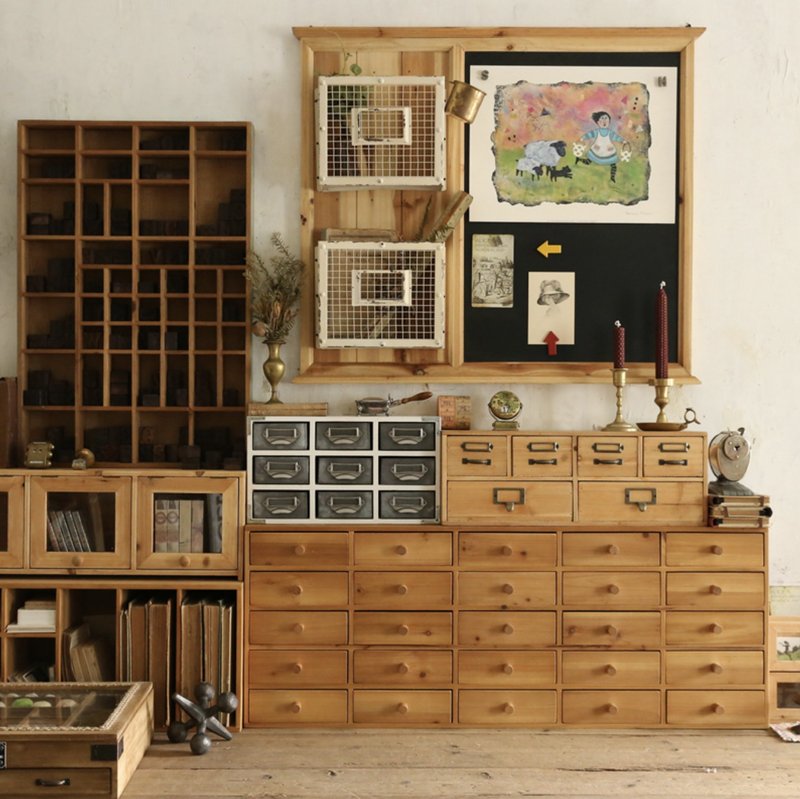 Hamilton 中药柜 復古五層抽屜收纳箱 桌面分类整理 骨董家具復刻 - 收纳用品 - 木头 
