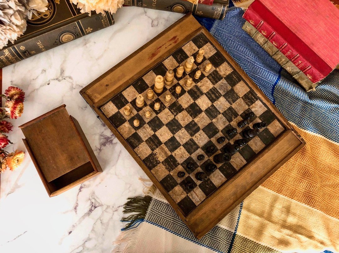 法国百年古董木质黑白棋盘组+西洋棋组 - 摆饰 - 木头 