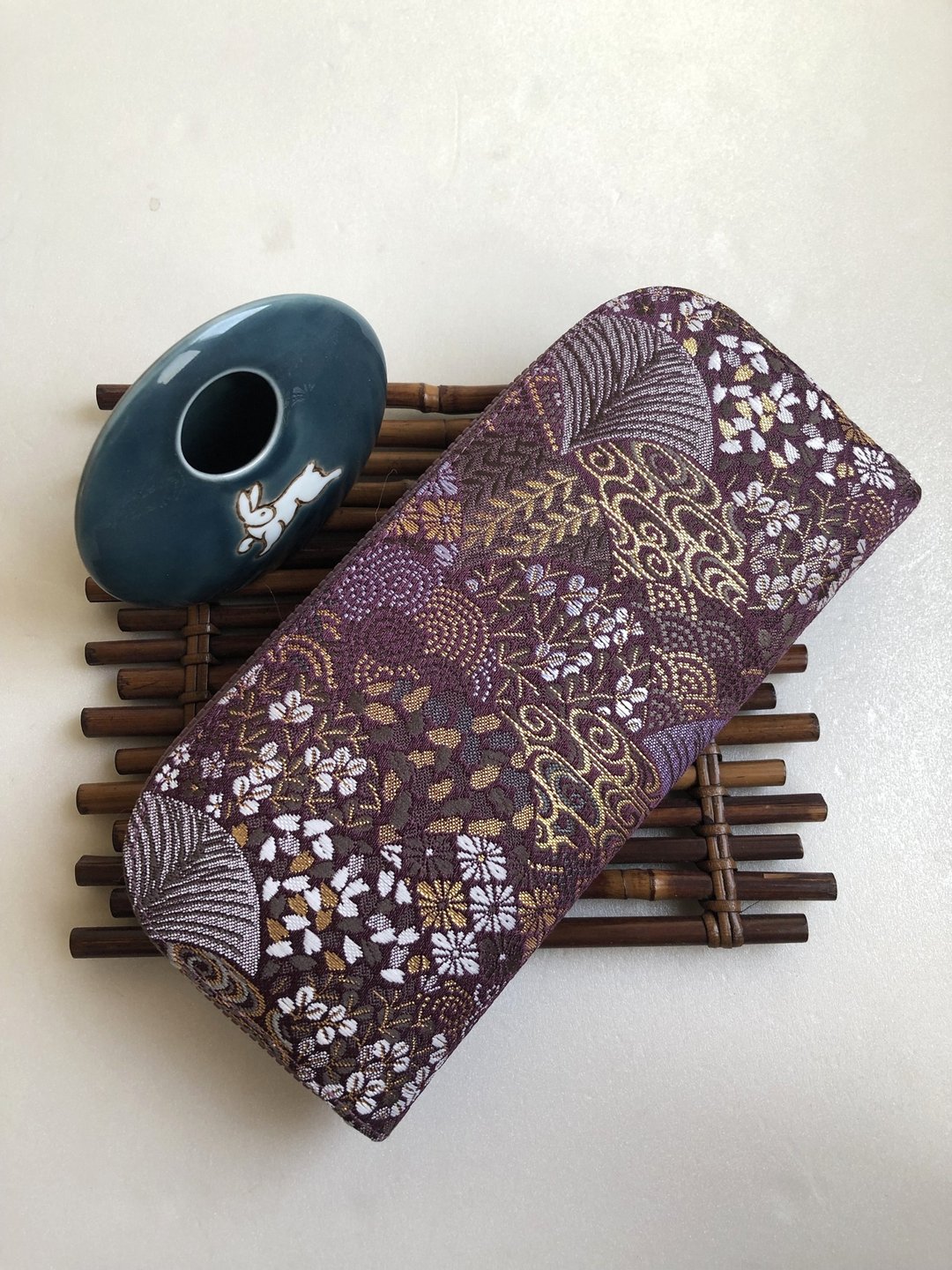 京西阵金襴锦织【紫地花伞】- 长夹/皮夹/零钱包/礼物 - 皮夹/钱包 - 绣线 紫色