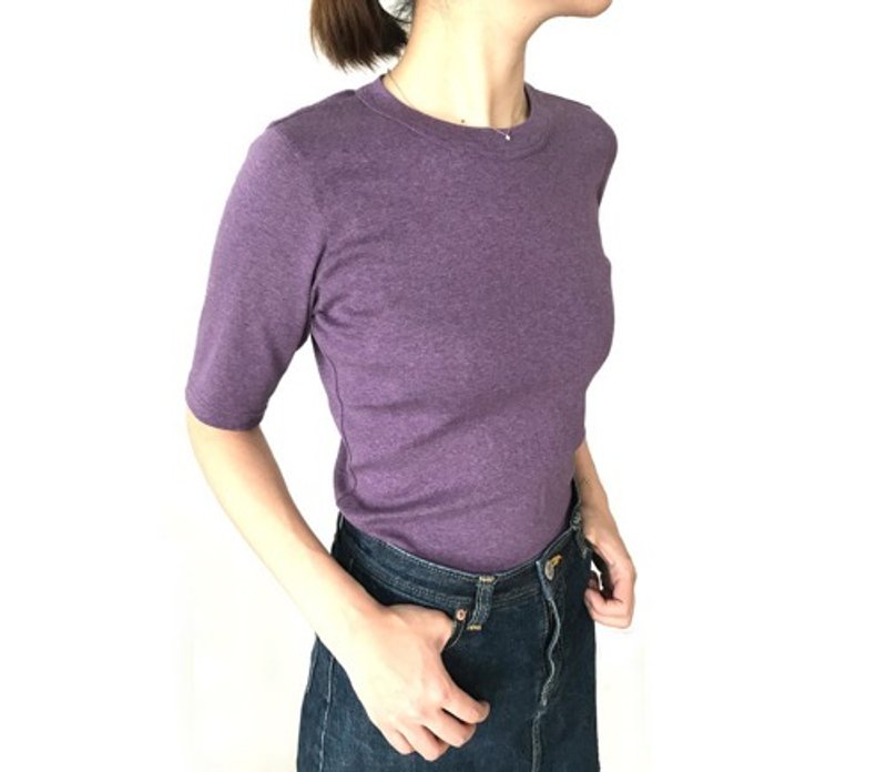 Organic cotton made in Japan Adult four-quarter sleeve plain T-shirt Ash purple [Sizes available] - 女装上衣 - 棉 