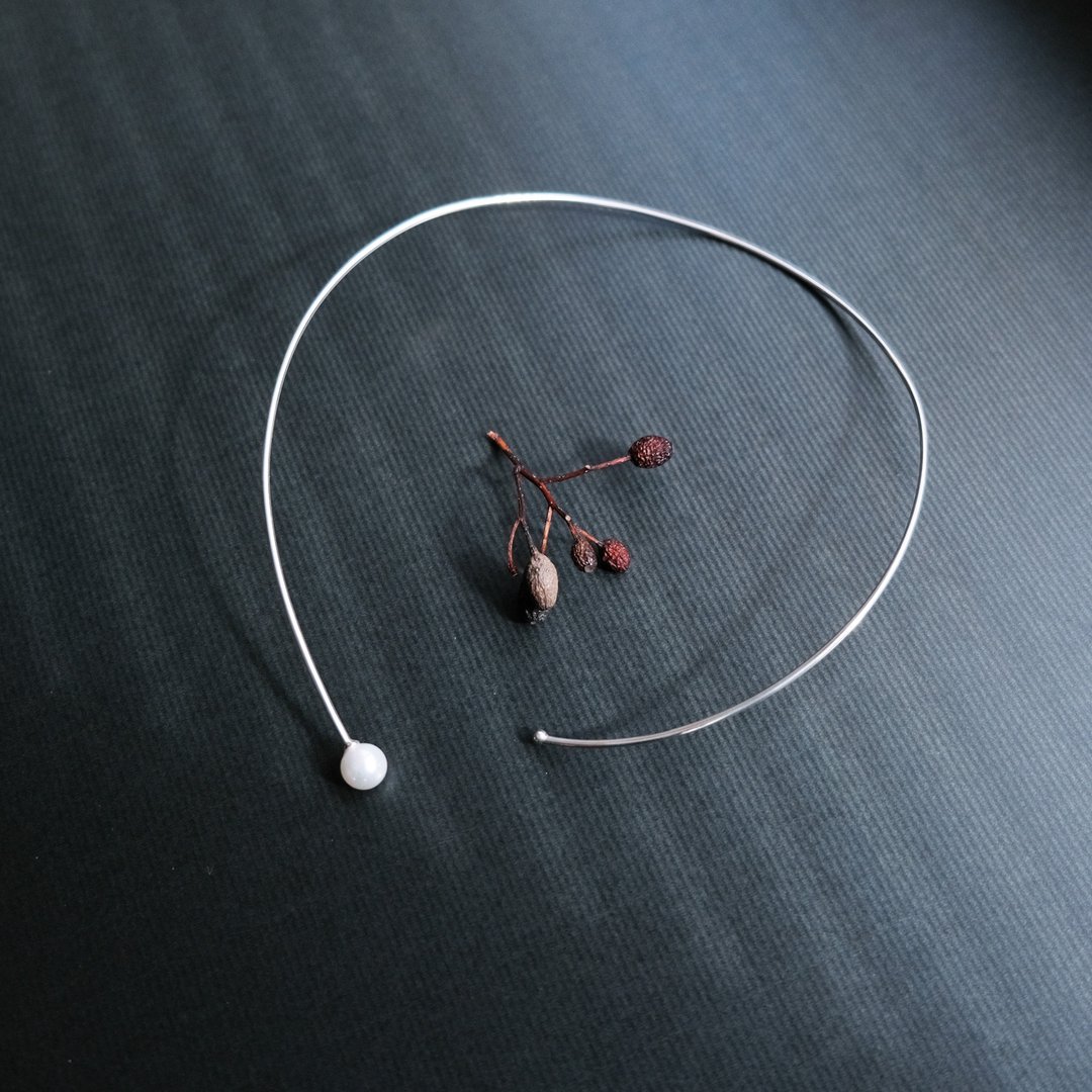 Pearl neck bangle Silver 925 - 项链 - 其他金属 银色