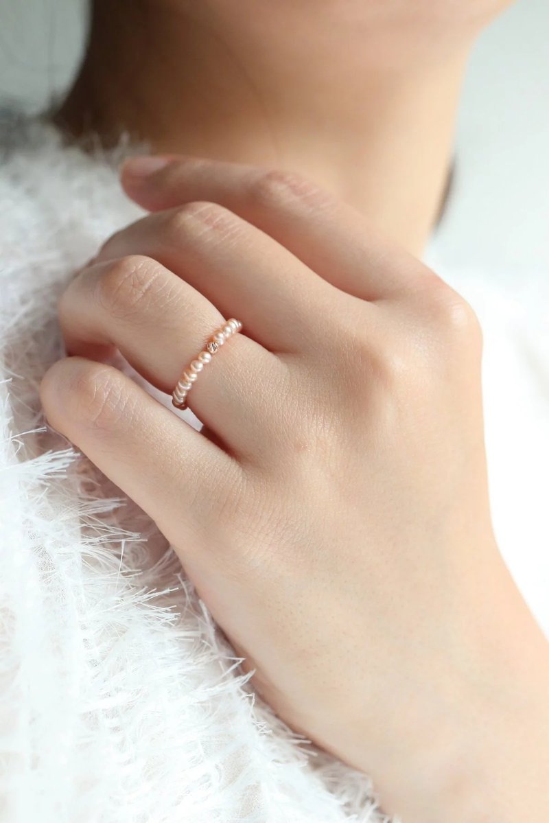 14K Pink Pearl Flexible Ring 粉红海水珍珠弹性戒指洗澡免摘 - 戒指 - 贵金属 金色