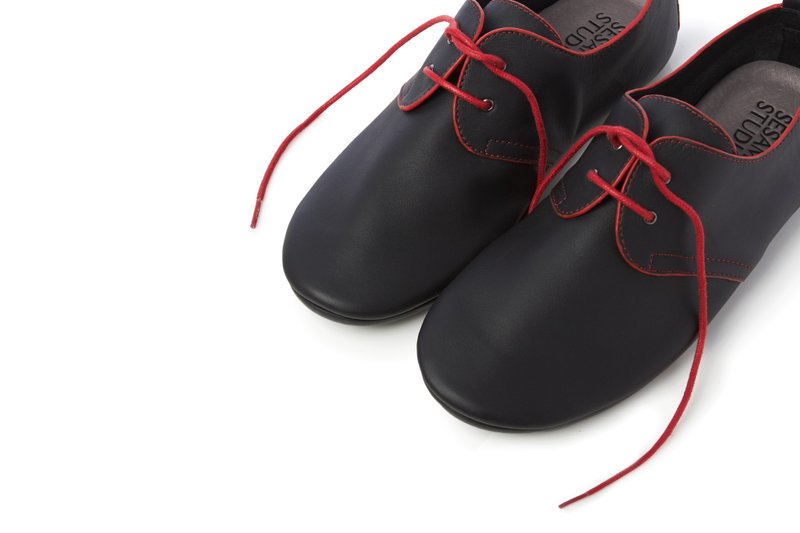 We love Derby-最爱德比鞋 真皮休闲女鞋-黑与红 - 其他女款皮鞋 - 真皮 黑色