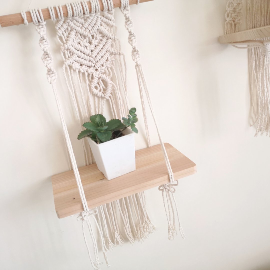 壁面收纳编织架【Macrame hanging wall shelf】01 - 收纳用品 - 棉 