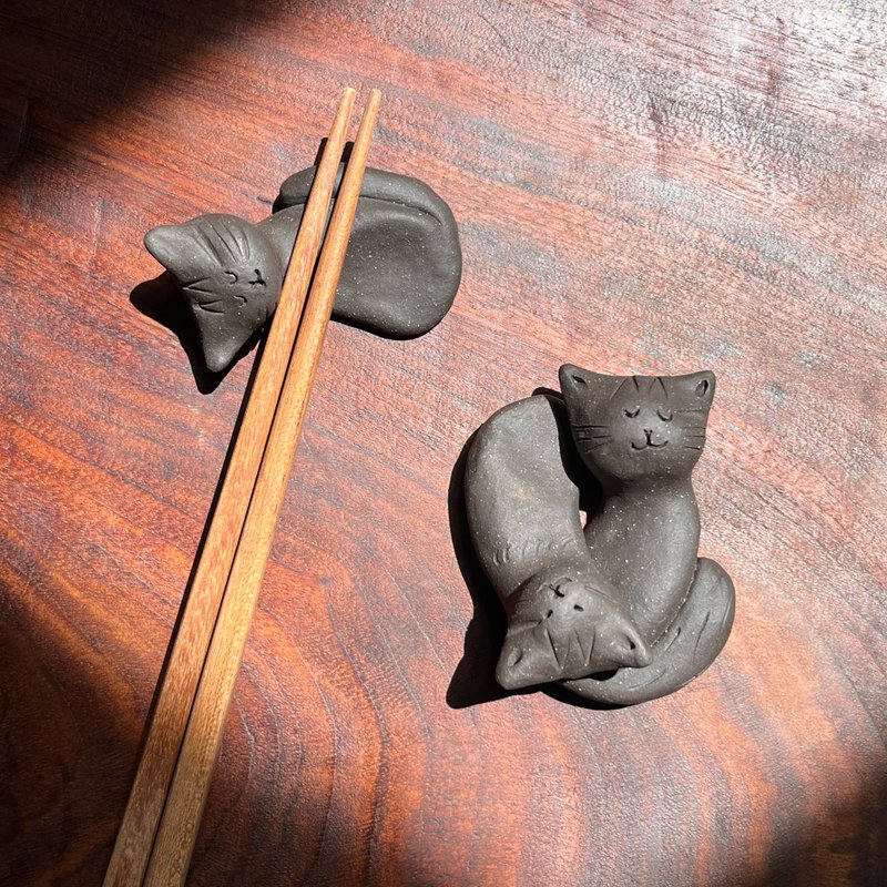 三喵家族 / 筷架 / 陶 / 3入组 - 筷子/筷架 - 陶 黑色