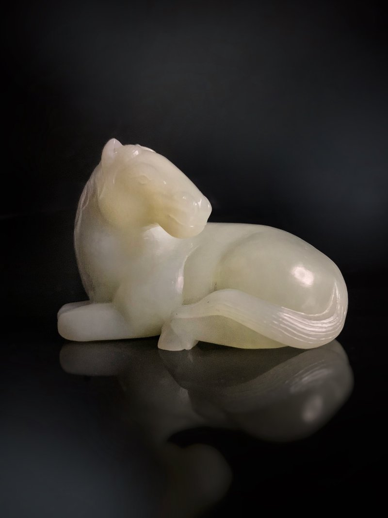 晚清 青白玉卧马 - 摆饰 - 玉石 