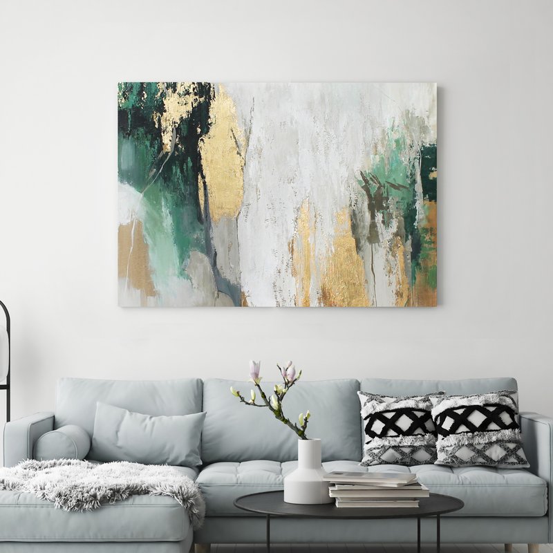 绿金画|绿金摘要|绿墙艺术|绿色雪崩 - 墙贴/壁贴 - 棉．麻 绿色