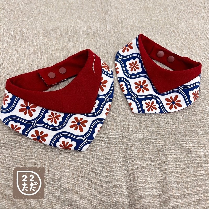 22ただ。ninitada。双层花布领巾-复古花砖 蓝 - 衣/帽 - 棉．麻 