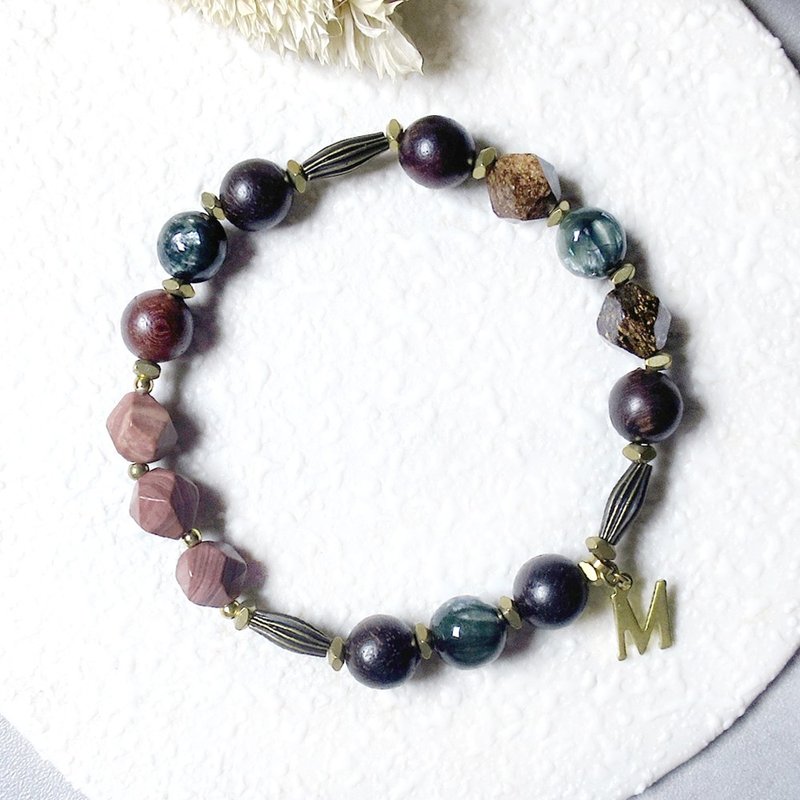 VIIART。四大元素-地。花梨木绿龙晶古铜辉石黄铜手环 - 手链/手环 - 铜/黄铜 咖啡色