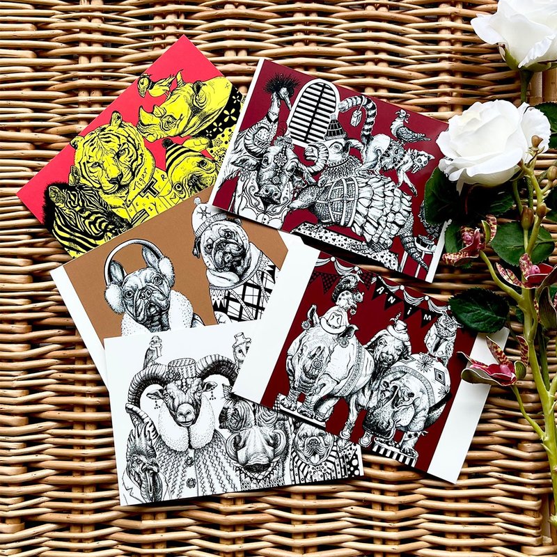 动物油漆明信片明信片迷你绘画套装 5 件自由组合 - 卡片/明信片 - 纸 黑色