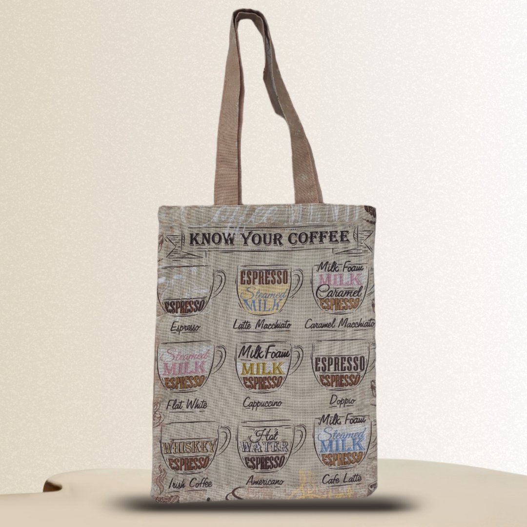 强力可重复使用的米色手提袋 环保 棉帆布袋与猫 - 手提包/手提袋 - 棉 咖啡色