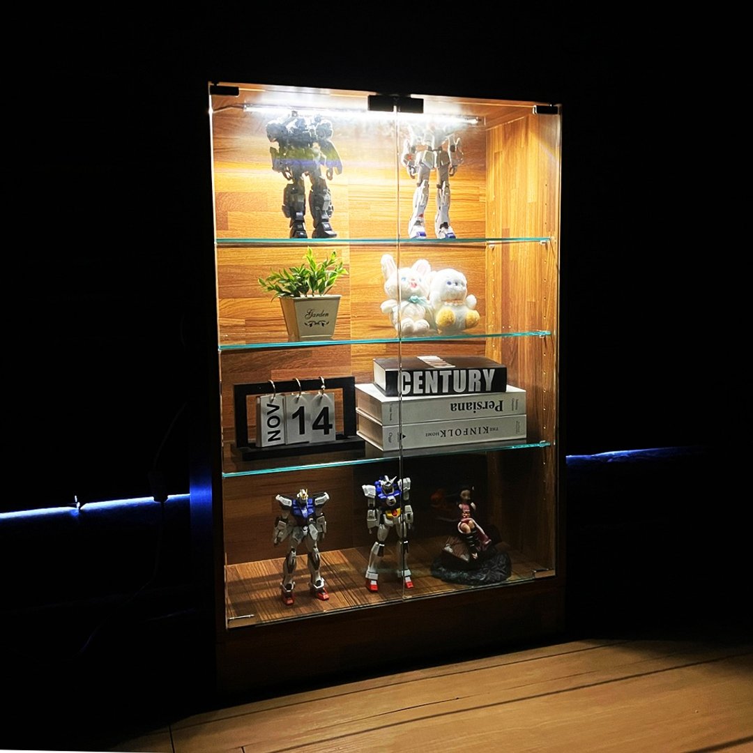 【微慢】LED灯多功能60x83厘米收纳展示柜 公仔柜 玻璃柜 LED灯 - 收纳用品 - 其他材质 咖啡色