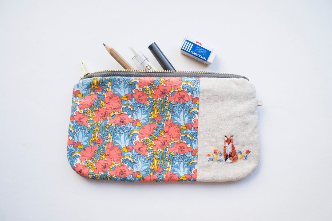 狐狸 Fox Embroidered Liberty Print Zip Pouch - 皮夹/钱包 - 棉．麻 多色