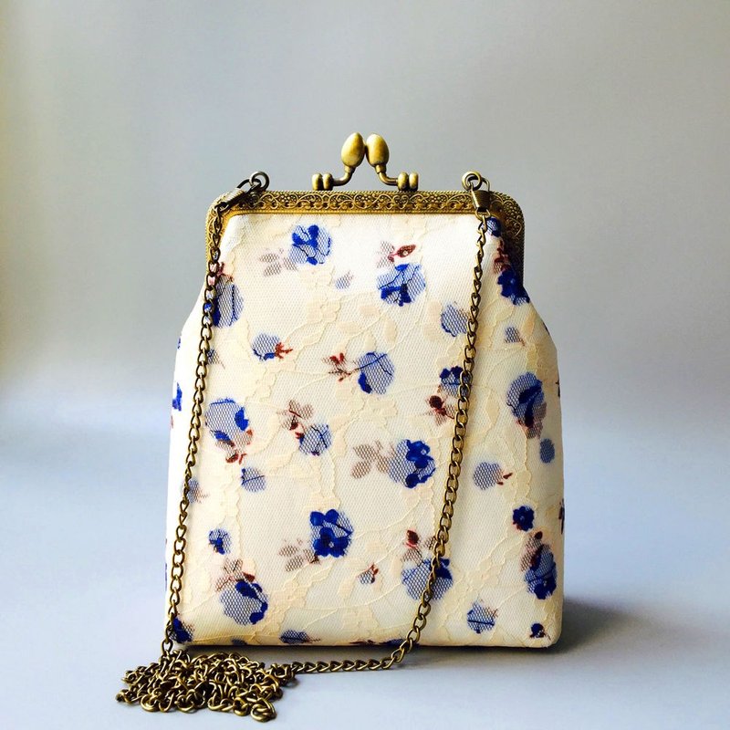蕾絲文藝 口金包 旗袍包 斜挎包 刺繡花 iphone 手機袋 手機包 斜背包 收納包袋 生日禮物  - 侧背包/斜挎包 - 棉．麻 白色