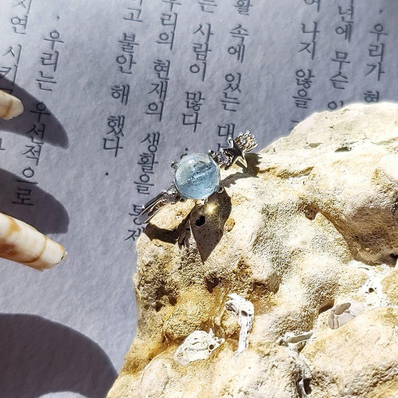 回声 925银海蓝宝星星水钻戒指 - 戒指 - 水晶 蓝色