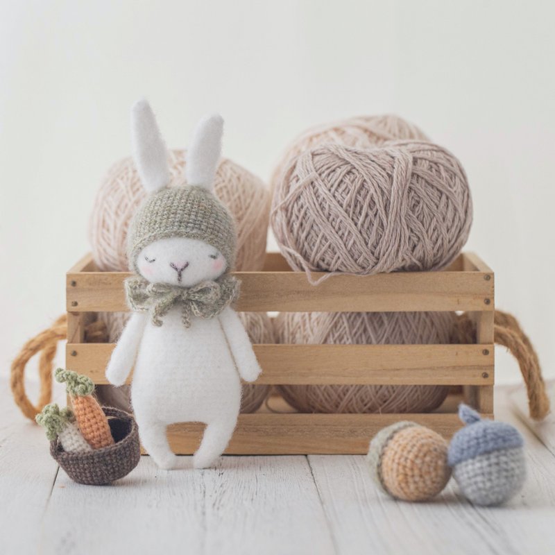 棉花糖小兔 ( 约16厘米)-专为新生儿宝宝打造的手工玩偶 - 玩具/玩偶 - 尼龙 