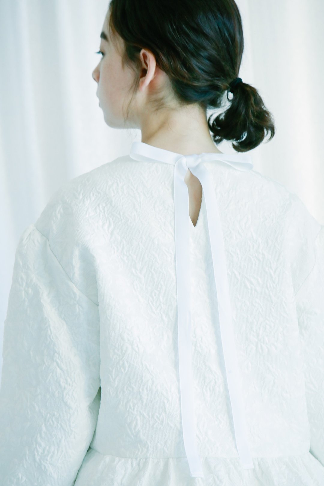 羊腿袖子复古上衣 - 女装上衣 - 棉 白色