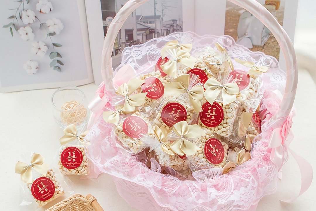 婚礼小物 手写风红色囍字米香x50个+大提篮x1个(限宅配) 婚礼小物 - 手工饼干 - 其他材质 红色