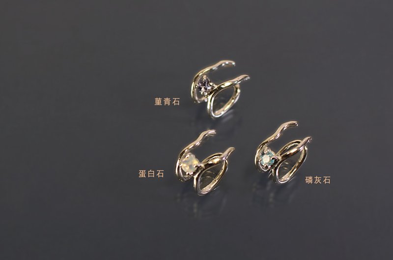 宝石系列-水线条925银耳骨夹/单支 - 耳环/耳夹 - 纯银 粉红色