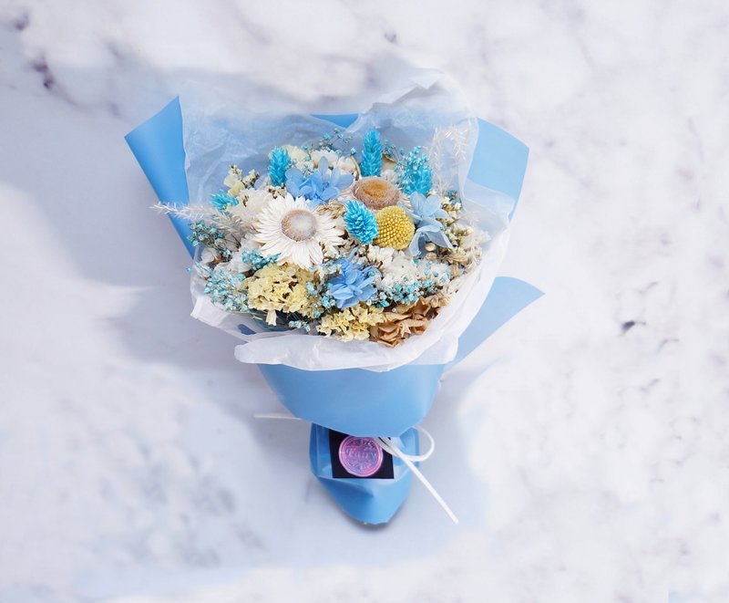 ‘麋花Amor Floral’蓝色希腊干燥花束/婚礼小物 探房礼 二次进场 新娘 情人节 韩式花束 送客 拍照道具 干燥花 生日礼物 - 植栽/盆栽 - 植物．花 蓝色