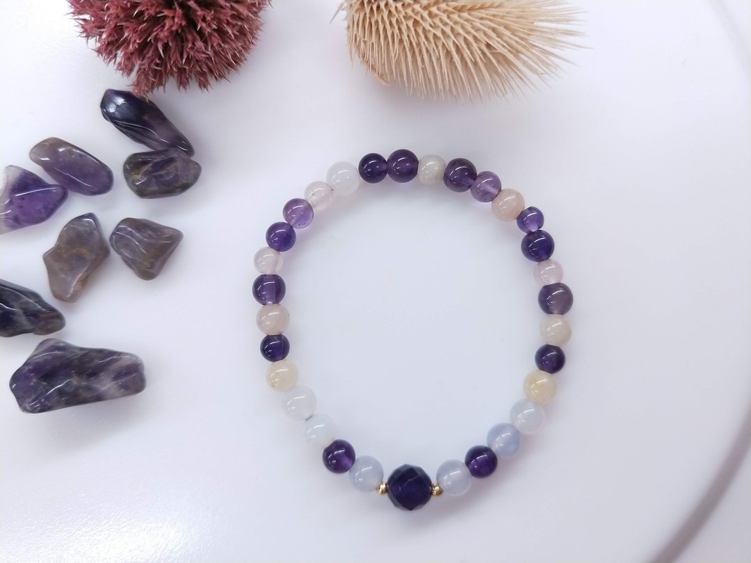 【独一商品】紫水晶*玛瑙*黄玉14K金手串 - 手链/手环 - 水晶 紫色