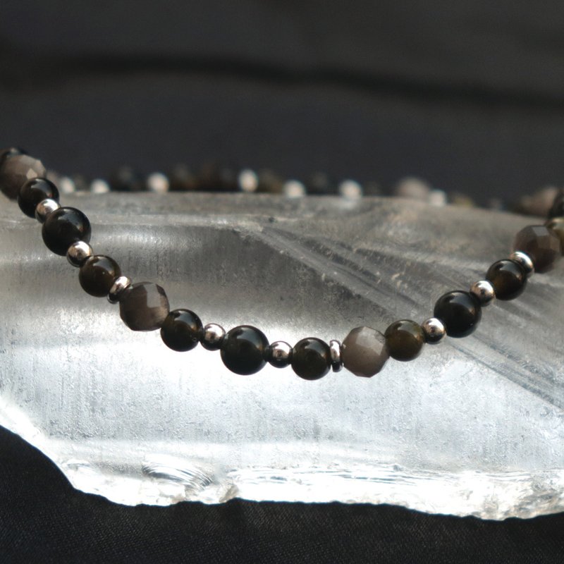 黑曜石-银曜石-金曜石-招财-防小人-水晶手链 - 手链/手环 - 水晶 黑色