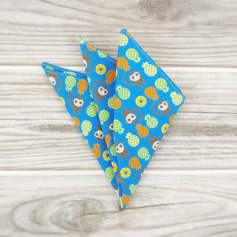 旺旺猴-蓝。双层双面手帕 手巾 手拭 口袋巾 - 手帕/方巾 - 棉．麻 蓝色