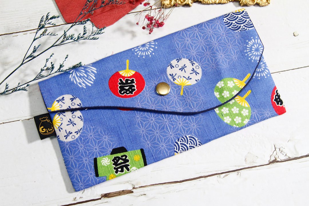【Gi LAI】10*20Cm开运红包袋 存折袋-夏日祭金鱼蒲扇 - 皮夹/钱包 - 棉 粉红色