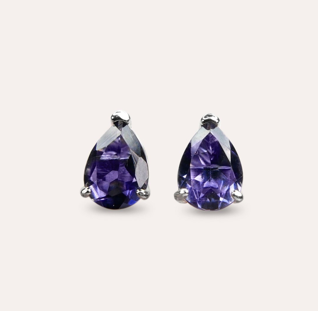 AND 堇青石 蓝紫色 水滴 5*7mm 经典系列 Pear E 耳环 天然宝石 - 耳环/耳夹 - 银 蓝色