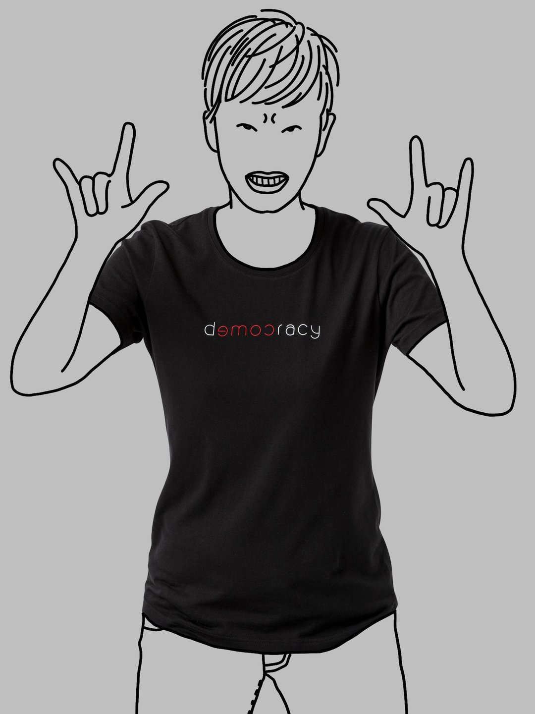 Democracy come 民主到来  / 100%纯棉文字T/ 显瘦修身版/黑白两款可选 - 女装 T 恤 - 棉 黑色