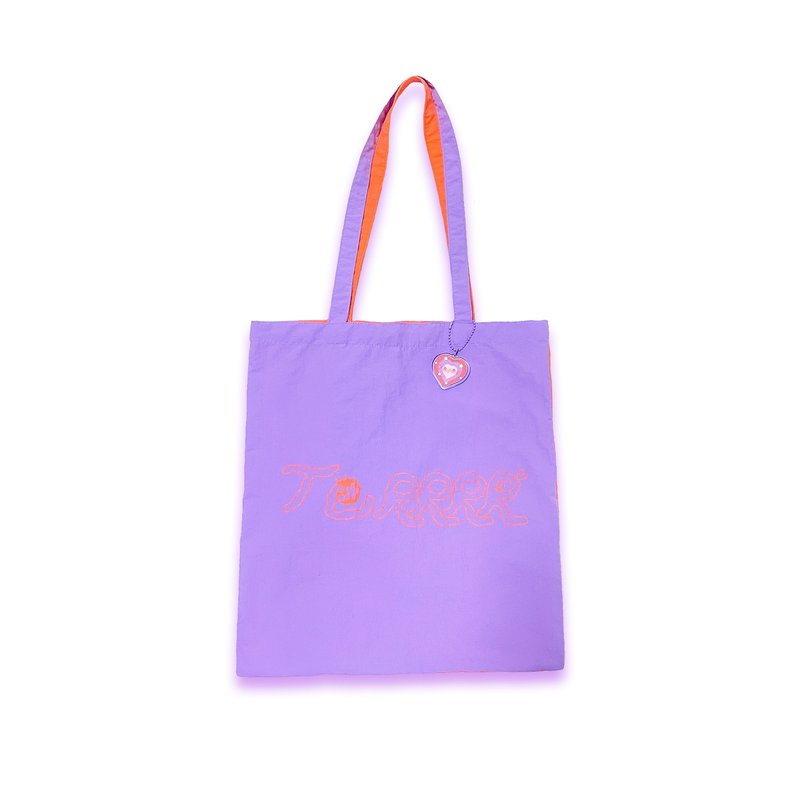 橙紫拼色可爱印花大容量尼龙环保袋 - 侧背包/斜挎包 - 尼龙 紫色