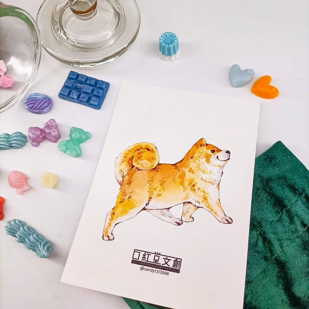 KR474_口紅堂明信片_柴犬14_candy1313588 postcard - 卡片/明信片 - 纸 多色