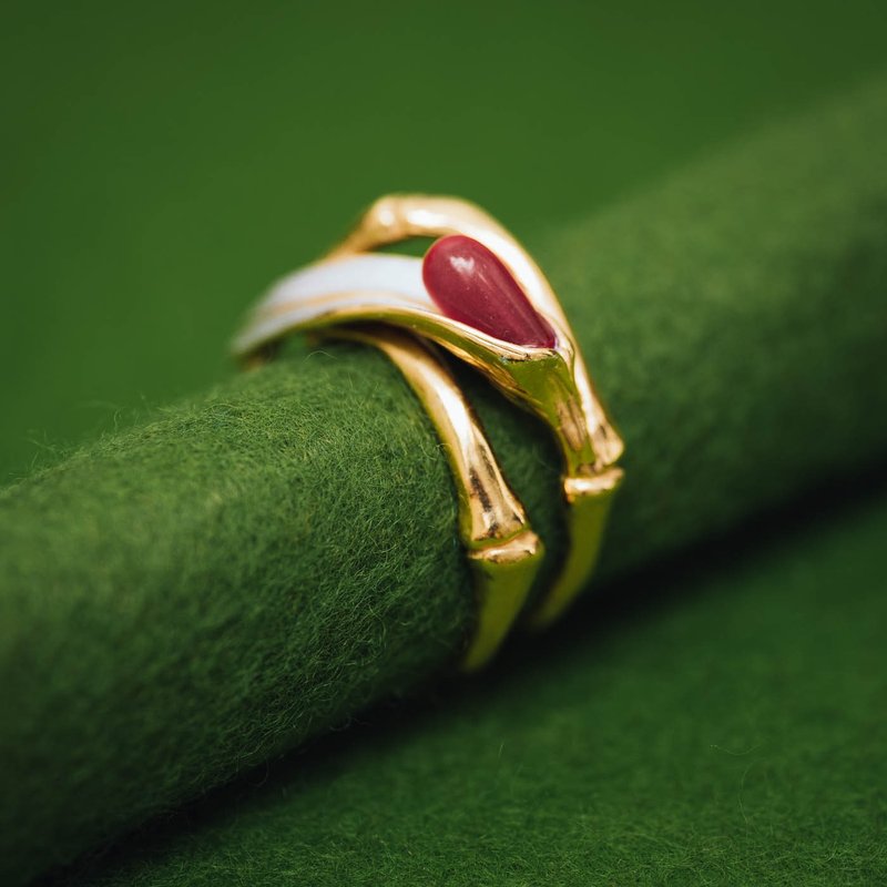 经典新艺术风格 - 竹节戒指 - 金银双色 - 婚嫁 - 红色宝石戒指 - 戒指 - 银 金色