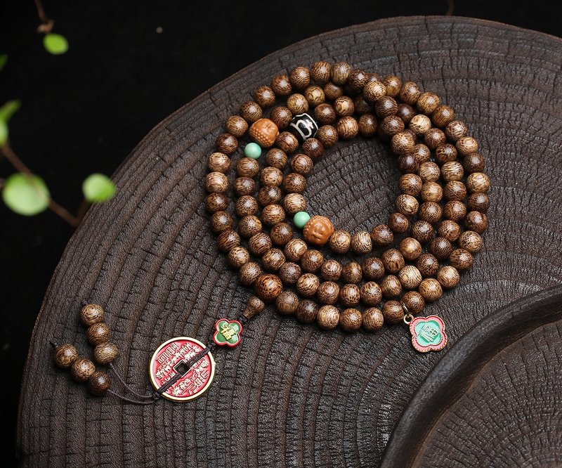 原创8毫米108颗加里曼丹沉香米珠佛珠多圈手链 油脂丰富沉香 - 手链/手环 - 半宝石 