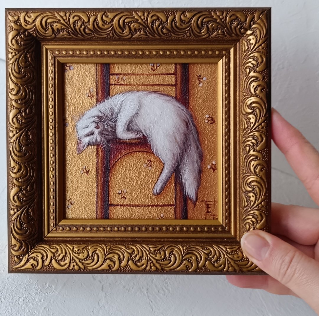 白猫油画猫艺术10*10厘米 - 墙贴/壁贴 - 其他金属 金色