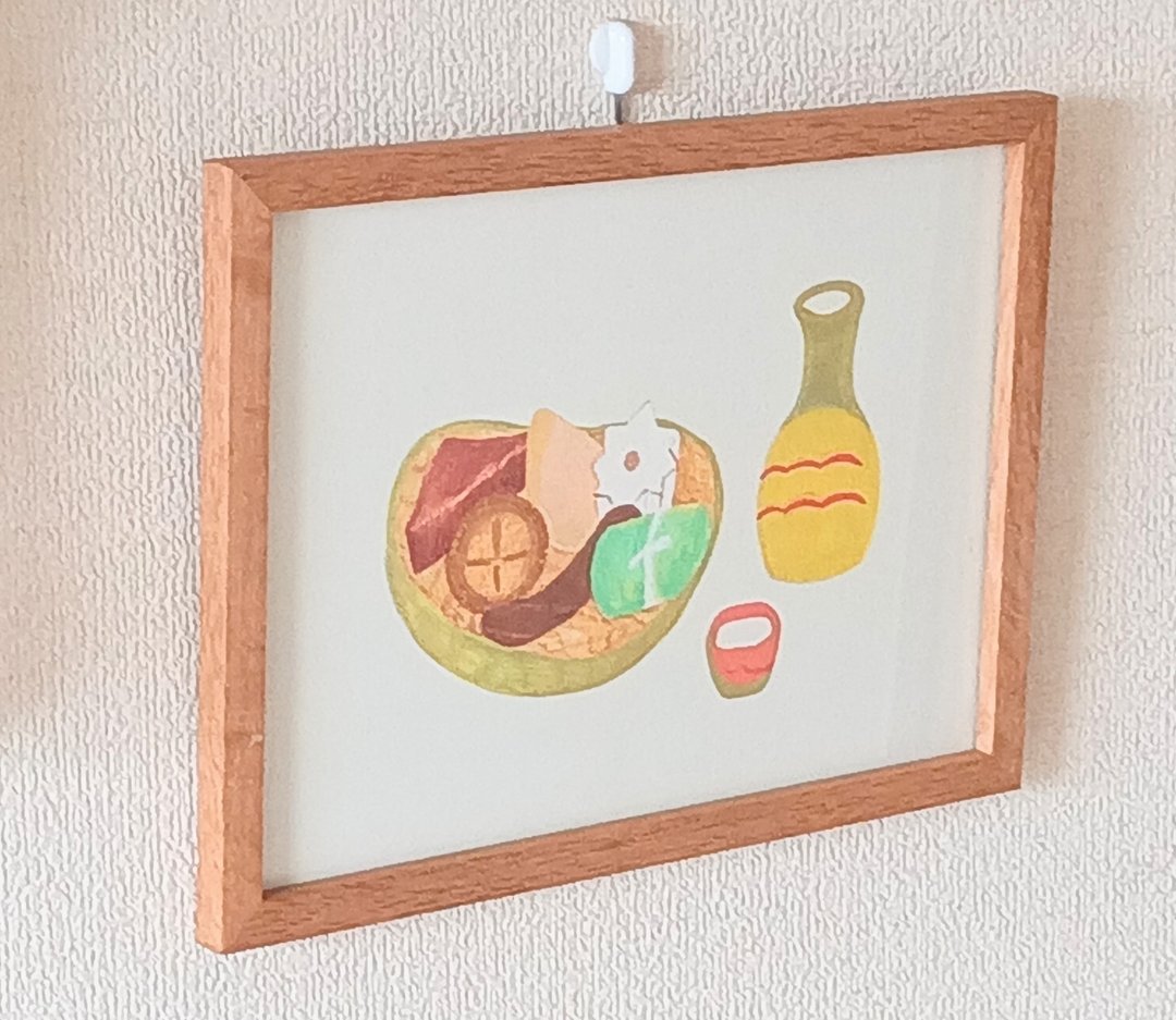 插图关东煮和热清酒用木框免费送货食物插图日本挂画 - 海报/装饰画/版画 - 木头 咖啡色