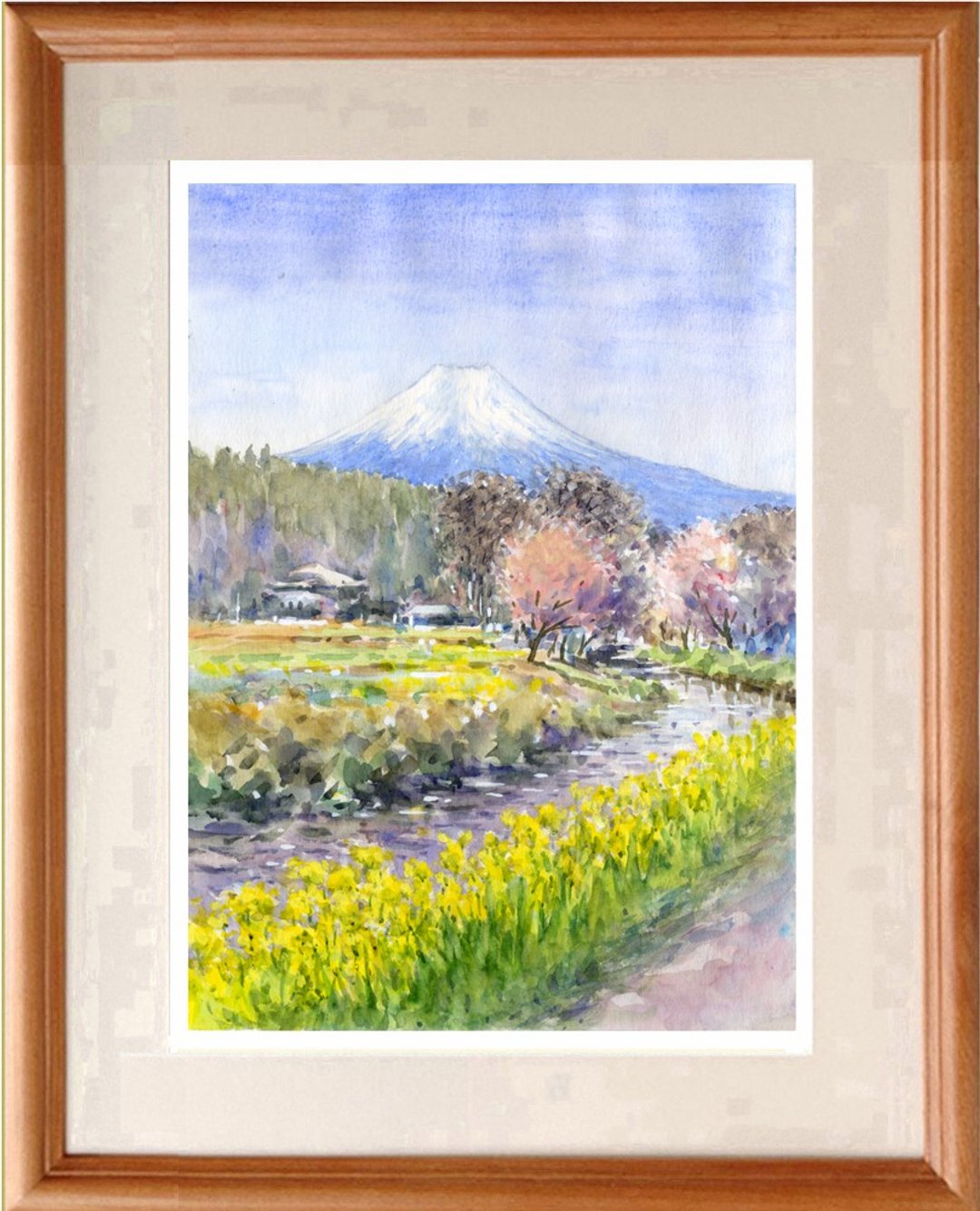 定制原创水彩画富士山、油菜花、樱花 - 海报/装饰画/版画 - 纸 粉红色