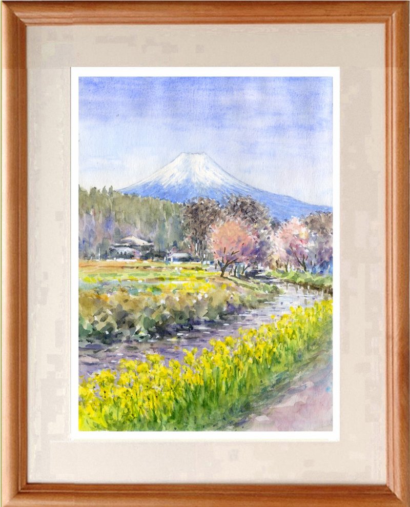定制原创水彩画富士山、油菜花、樱花 - 海报/装饰画/版画 - 纸 粉红色