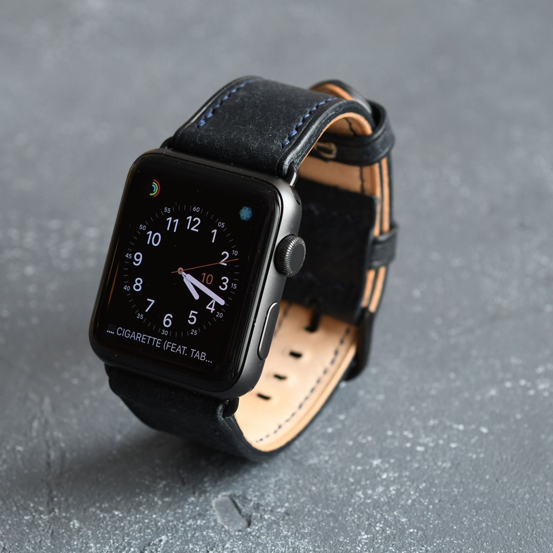 皮革 Apple Watch 表带 真皮 手工 礼物 38/40/41/42/44/45mm - 表带 - 真皮 蓝色