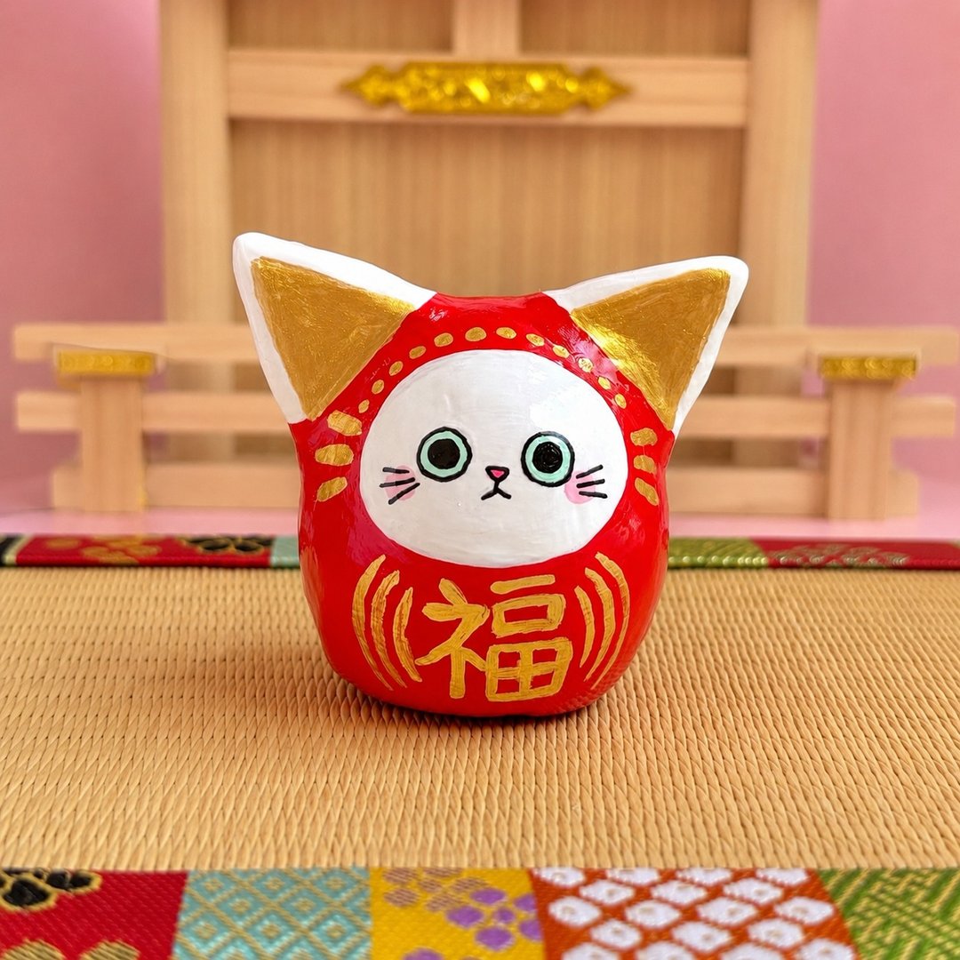 猫猫达摩【大】开运招福 - 摆饰 - 粘土 红色