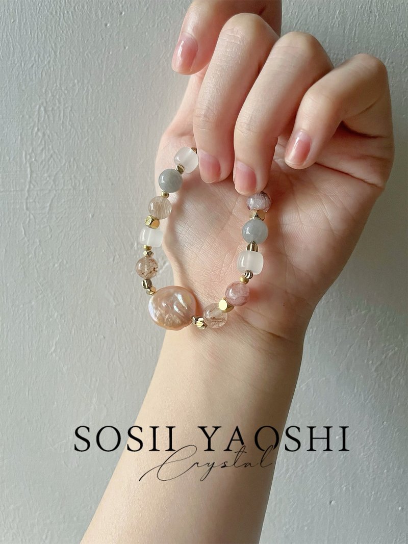 Sosii | Crystal 16 天然水晶手链 | 珍珠款 | - 手链/手环 - 水晶 粉红色