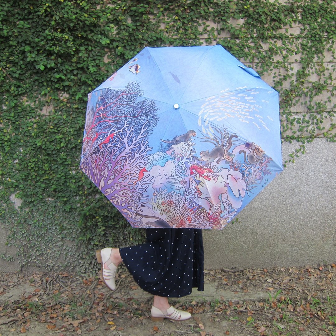 海底古岛民蓝伞/自动抗风折伞 - 雨伞/雨衣 - 聚酯纤维 蓝色