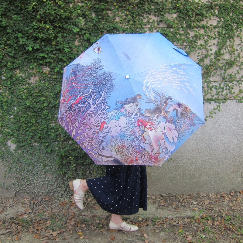 海底古岛民蓝伞/自动抗风折伞 - 雨伞/雨衣 - 聚酯纤维 蓝色