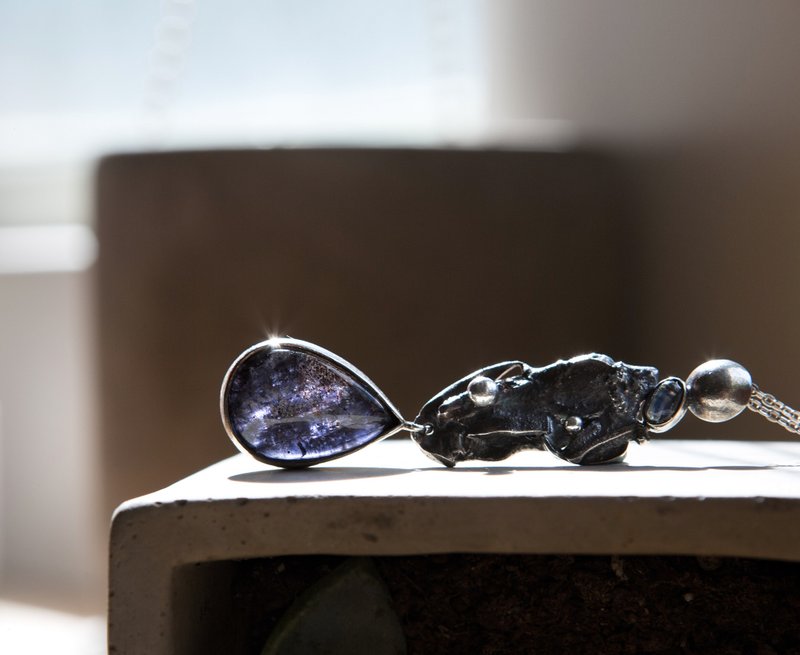 星点堇青与月光石 纯银项链 - 项链 - 纯银 蓝色