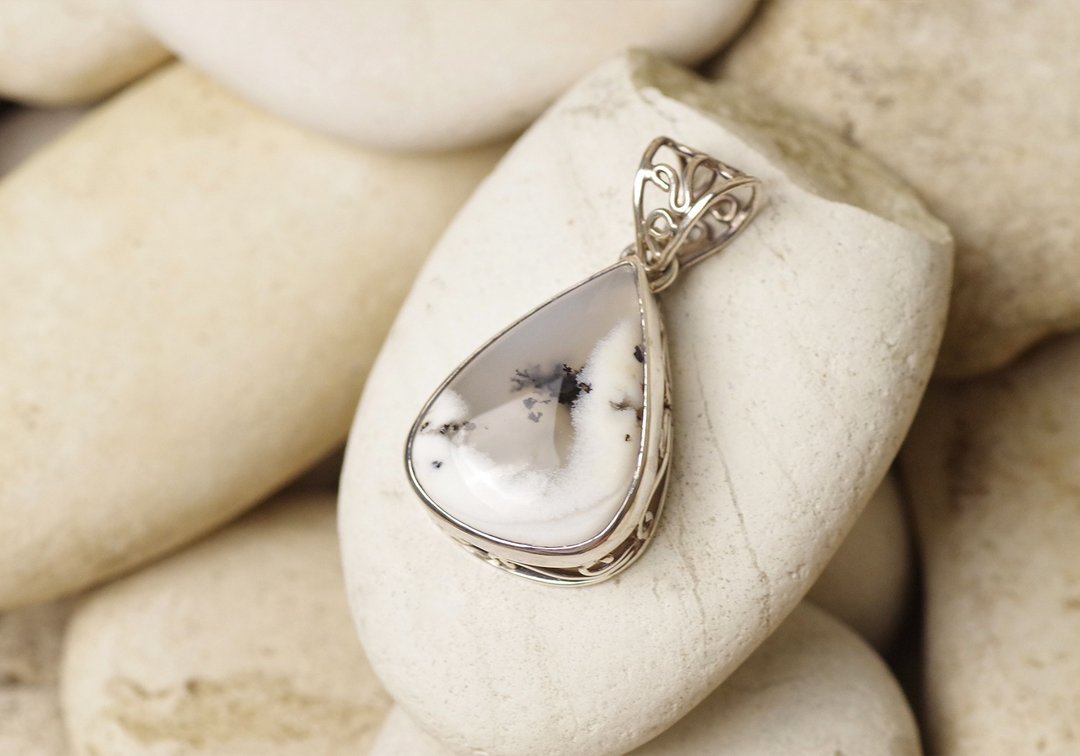 Dendritic Agate Pendant Top - Gemstone Pendant Necklace - 项链 - 纯银 透明