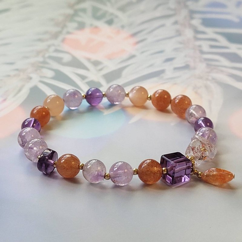 超七/紫水晶/金太阳~全方位水晶/贵人之石~招财/贵人/事业/桃花~ - 手链/手环 - 水晶 
