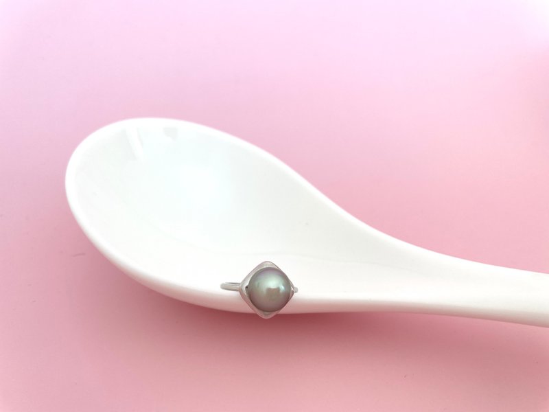 青苹果 天然海水珍珠 大溪地黑珍珠 孔雀绿 纯银 戒指 - 戒指 - 珍珠 黑色