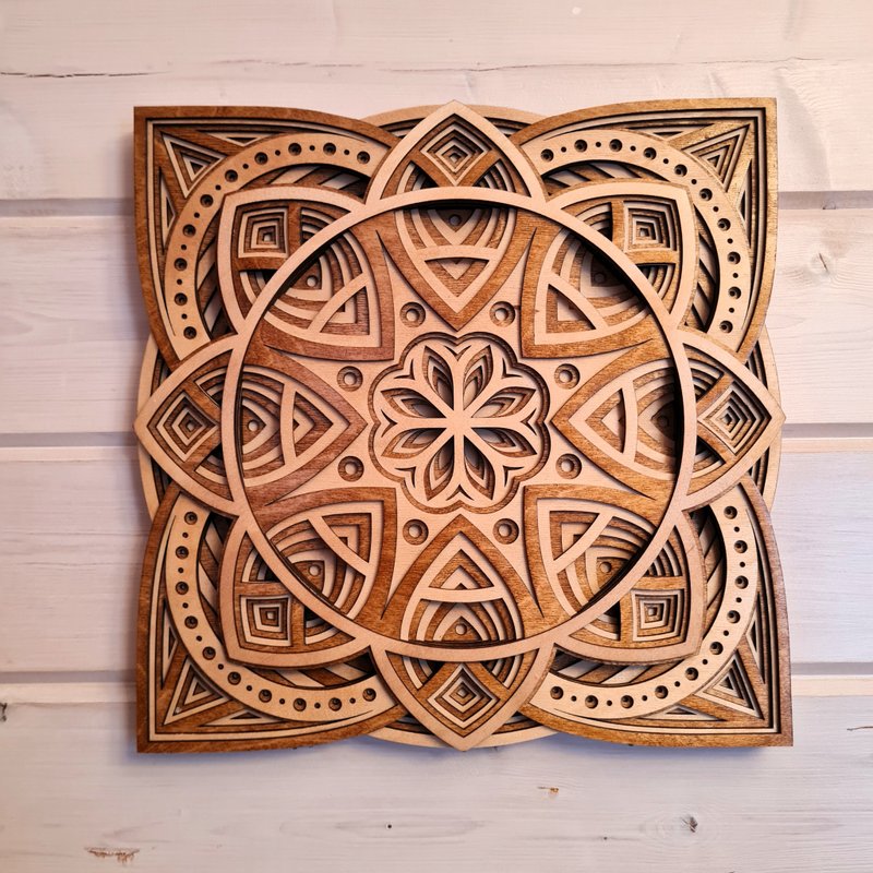 曼陀罗墙饰精神装饰 3d 多层花木莲花瑜伽脉轮 - 墙贴/壁贴 - 木头 咖啡色