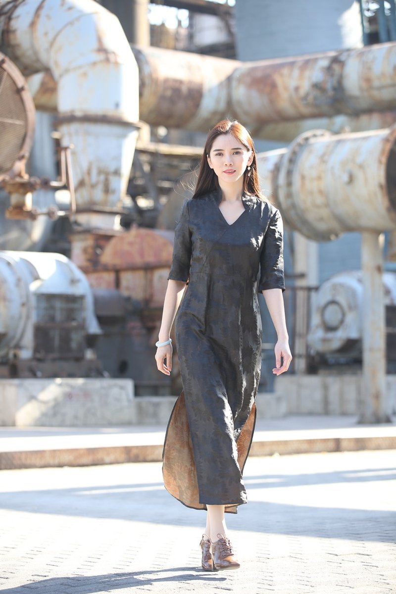 【品祥云纱】新款色织提花胚布香云纱连衣裙 中式大女人风 - 洋装/连衣裙 - 丝．绢 多色